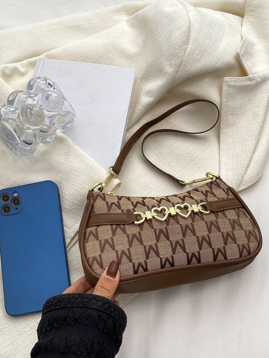 Women's Letter Graphic Heart Decor Zipper Bag Fashion Polyester Mini Shoulder Purse Casual Cute Daily Gift For Girls Ladies