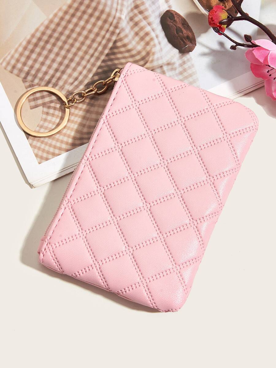 Women's Pressed Flower Solid Color Keychain Wallet Mini Coin Purse Casual Fashionable Cute Small Wallet Gift For Ladies Girls