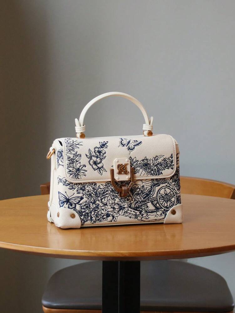 Women's Luxury Embroidered Leather Small Square Bag White High-End Niche Design Elegant Handbag 2025 Fashion Shoulder Purse