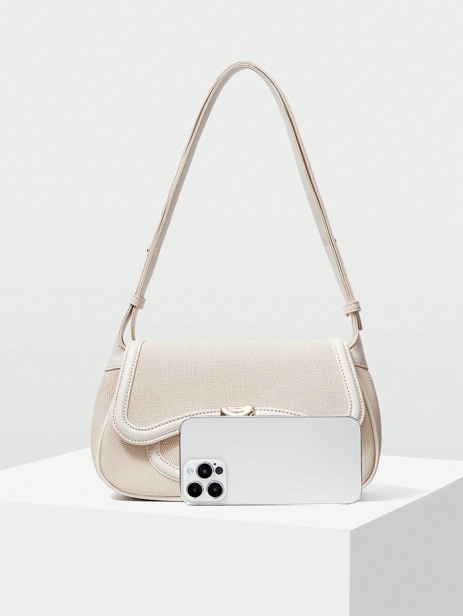 Women's Premium Color Block Trim Shoulder Bag MOTF Elegant Commuting Fashionable Daily Casual Work Crossbody Tote Handbag