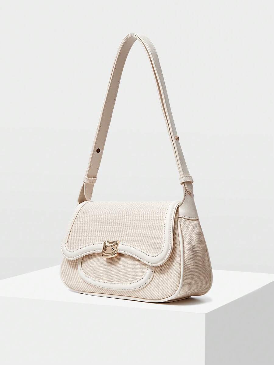 Women's Premium Color Block Trim Shoulder Bag MOTF Elegant Commuting Fashionable Daily Casual Work Crossbody Tote Handbag