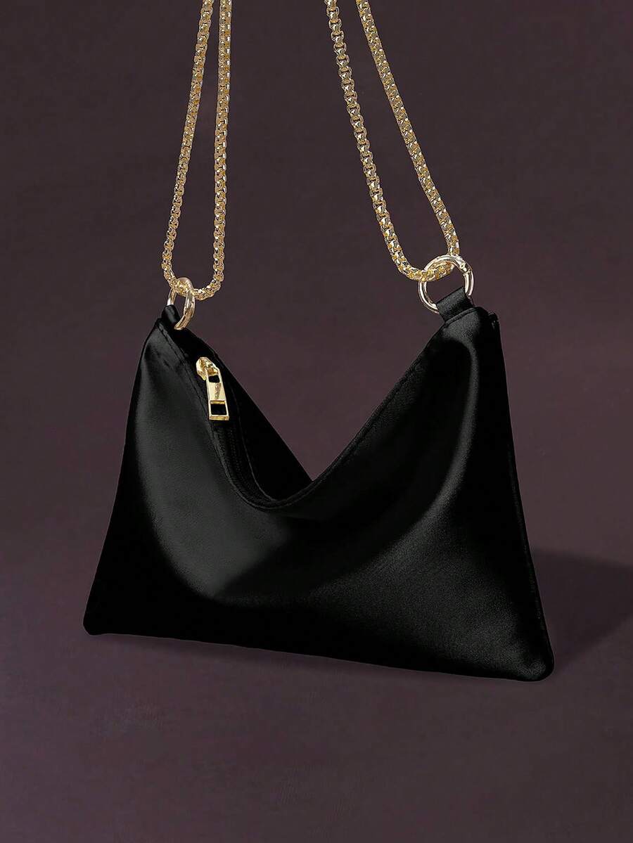 Women's Satin Ring Linked Square Bag Elegant Evening Clutch Glamorous Dinner Party Wedding Prom Bridal Banquet Fashion Purse