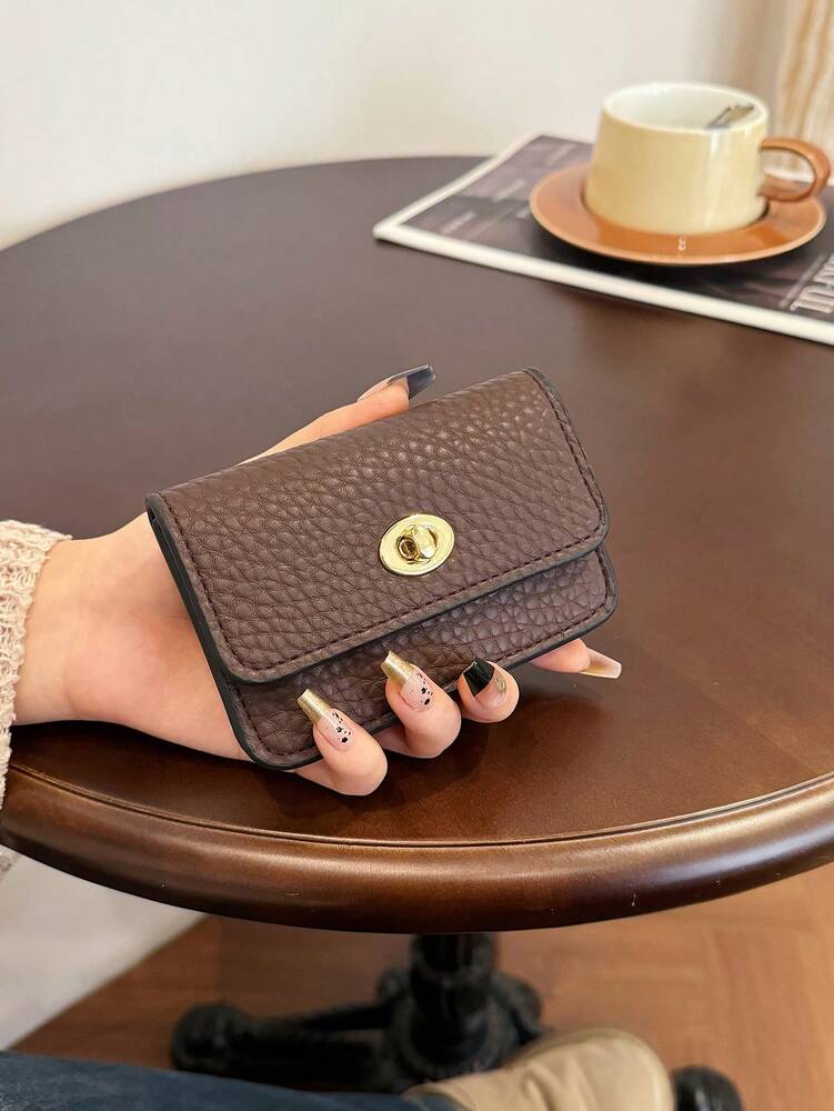 Women's Black PU Leather Short Wallet Vintage Twist Lock Coin Pouch Multifunctional Clutch Minimalist Small Purse Gift Wallet