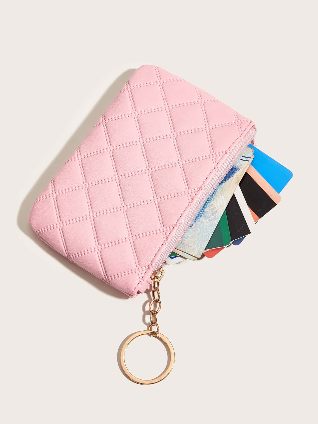 Women's Pressed Flower Solid Color Keychain Wallet Mini Coin Purse Casual Fashionable Cute Small Wallet Gift For Ladies Girls