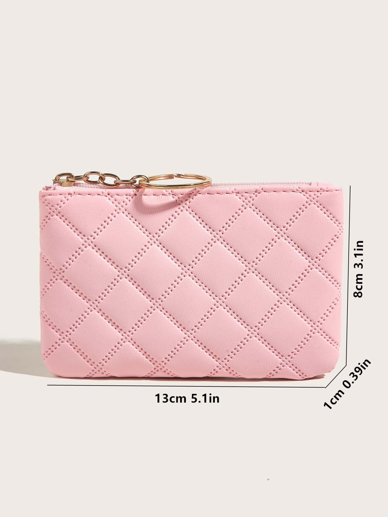 Women's Pressed Flower Solid Color Keychain Wallet Mini Coin Purse Casual Fashionable Cute Small Wallet Gift For Ladies Girls