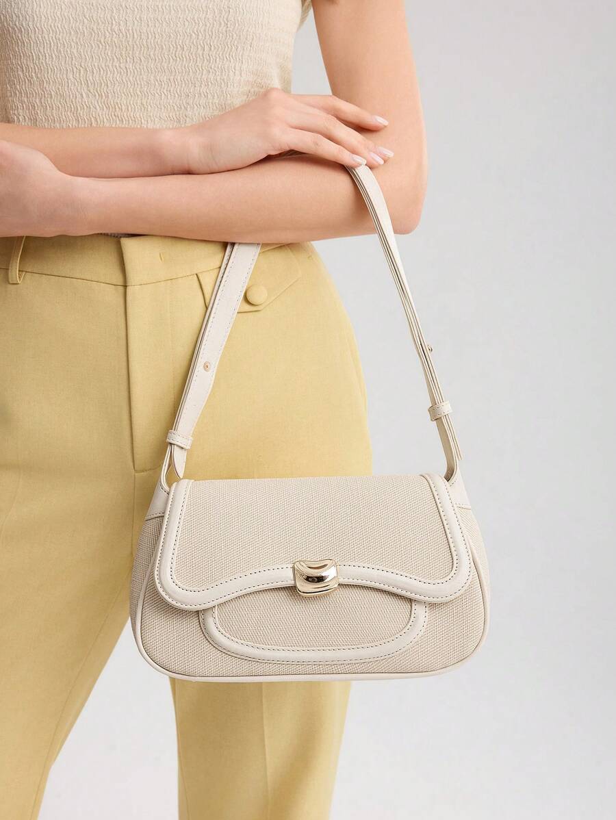 Women's Premium Color Block Trim Shoulder Bag MOTF Elegant Commuting Fashionable Daily Casual Work Crossbody Tote Handbag