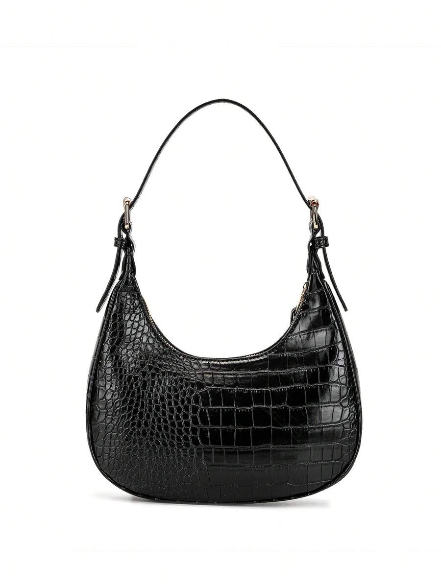 Women's Wine Red Crocodile Embossed PU Leather Crescent Handbag Shoulder Bag Elegant Versatile Daily Use Holiday Gift Purse