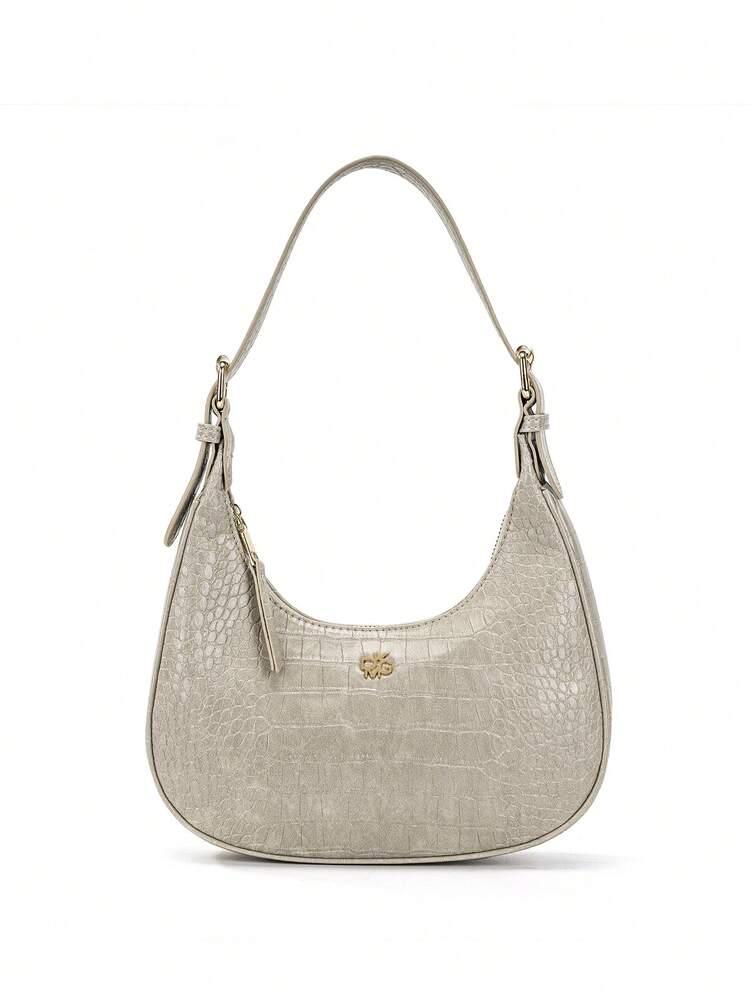 Women's Wine Red Crocodile Embossed PU Leather Crescent Handbag Shoulder Bag Elegant Versatile Daily Use Holiday Gift Purse