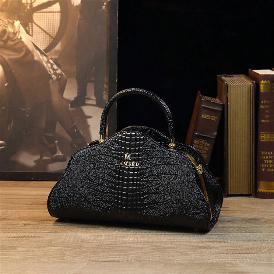 Women's Elegant Cloud Pattern Crocodile Design Handbag Vintage Shoulder Crossbody Bag Fashion Casual Tote Purse For Ladies