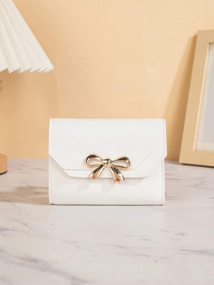 Women's Tri-Fold Short Wallet Minimalist Fashion Clutch Purse With Bow Decor Elegant Mini Wallet Cute Small Wallet For Women