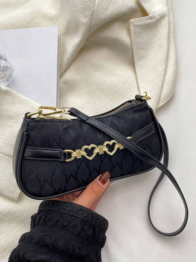 Women's Letter Graphic Heart Decor Zipper Bag Fashion Polyester Mini Shoulder Purse Casual Cute Daily Gift For Girls Ladies