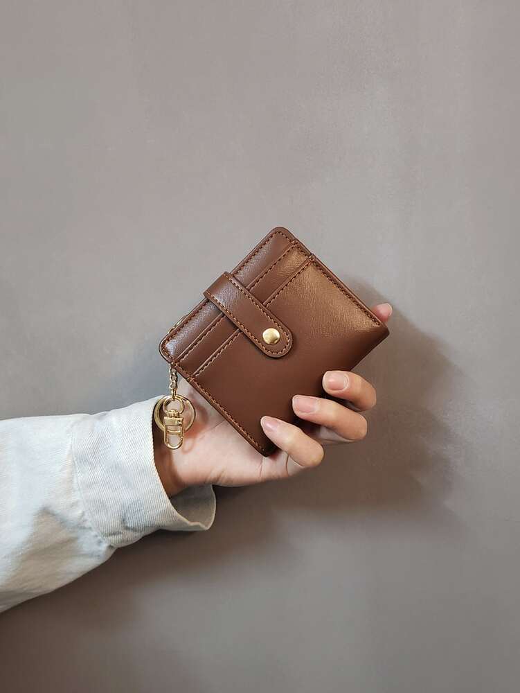 Women's PU Brown Pocket Wallet With ID Window Bi-Fold Leather Credit Card Holder Minimalist Fashion Business Gift Small Wallet