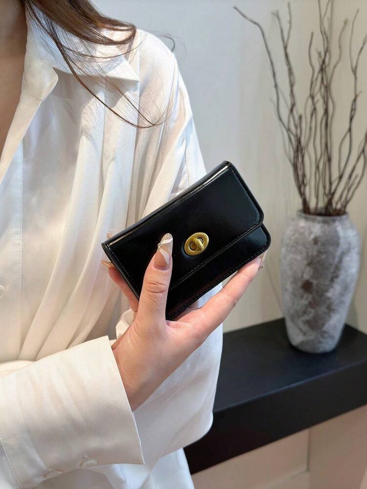 Women's Black PU Leather Short Wallet Vintage Twist Lock Coin Pouch Multifunctional Clutch Minimalist Small Purse Gift Wallet