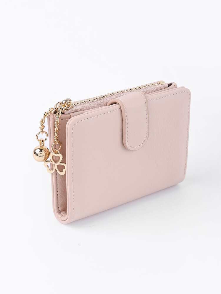 Women's Clover Ball Decor Pocket Wallet With ID Window Bi-Fold Zipper Credit Card Cash Holder Lightweight Mini Fashion Wallet