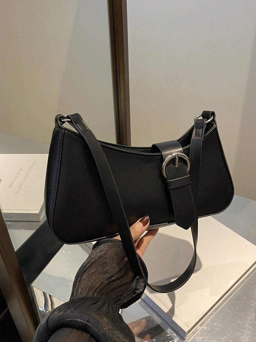 Women's Solid Color Shoulder Bag With Belt Decoration Minimalist Crossbody Casual Office School College Travel Shopping Purse