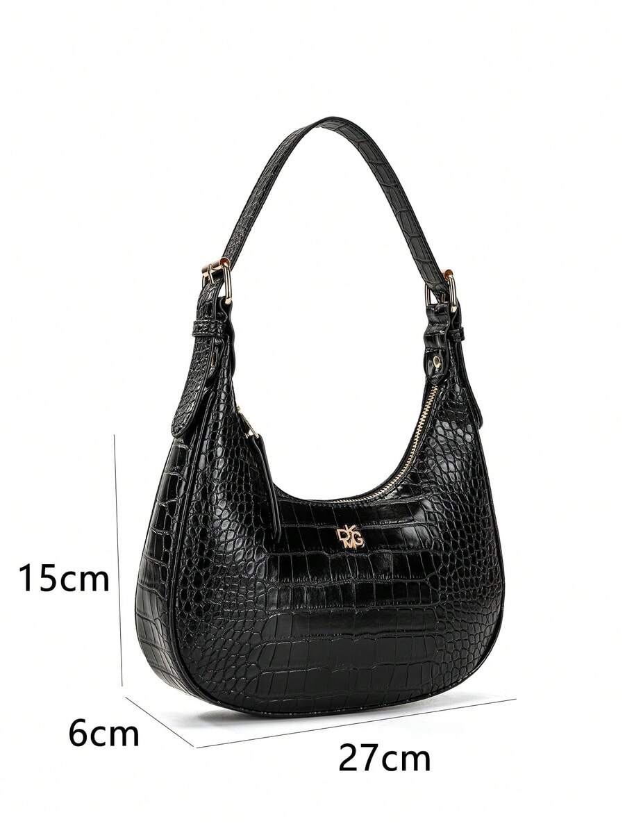 Women's Wine Red Crocodile Embossed PU Leather Crescent Handbag Shoulder Bag Elegant Versatile Daily Use Holiday Gift Purse