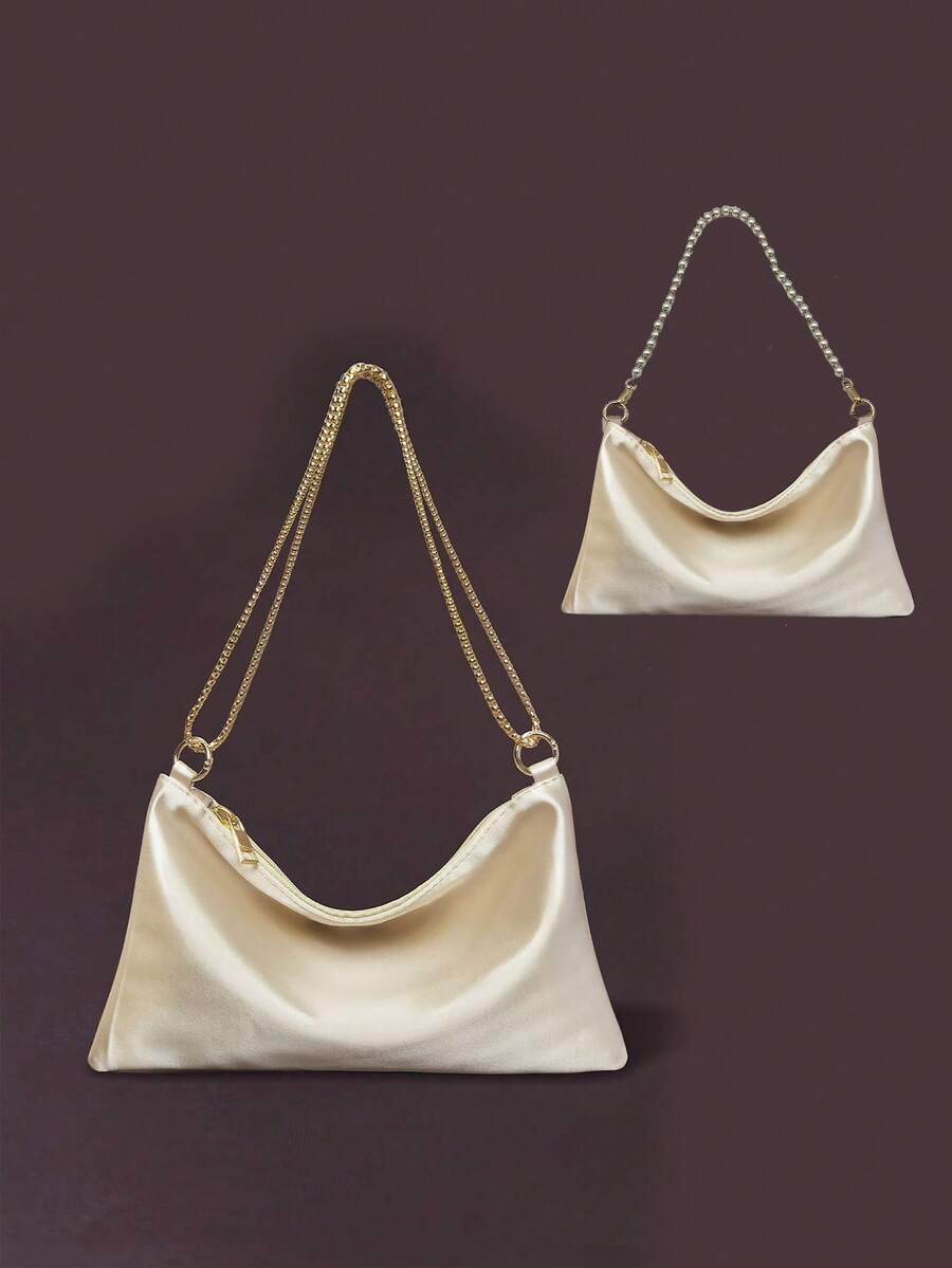 Women's Satin Ring Linked Square Bag Elegant Evening Clutch Glamorous Dinner Party Wedding Prom Bridal Banquet Fashion Purse