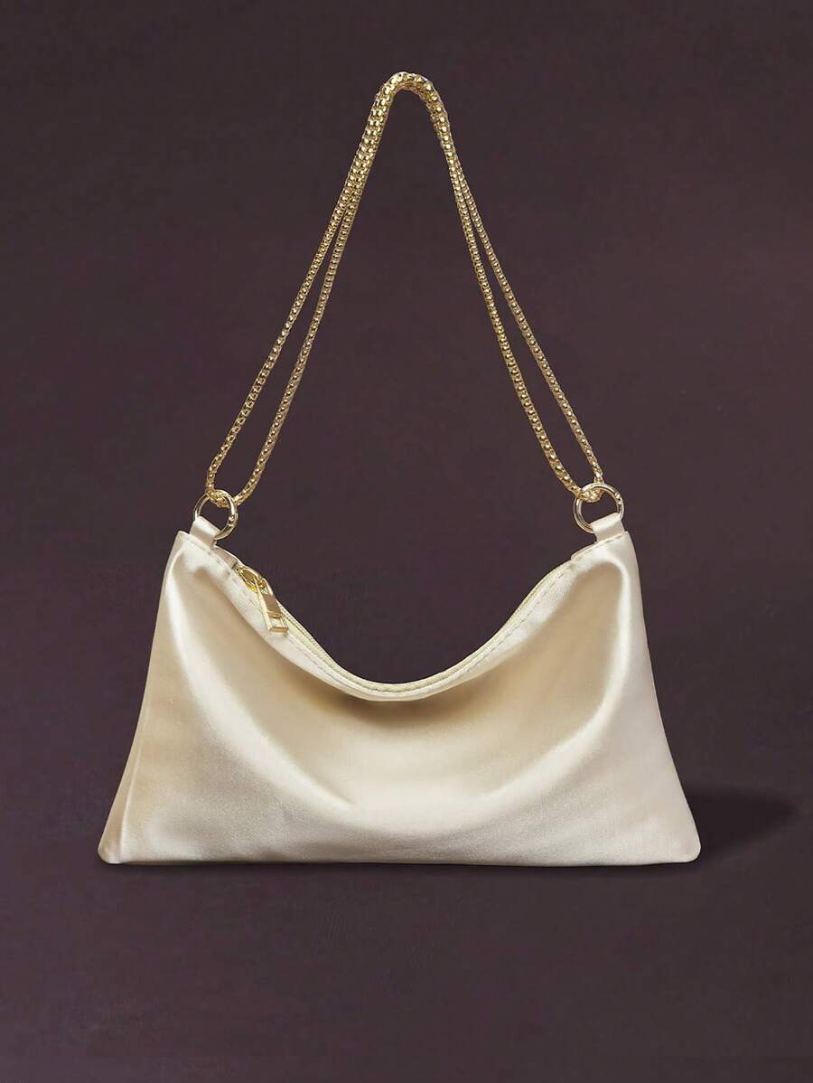 Women's Satin Ring Linked Square Bag Elegant Evening Clutch Glamorous Dinner Party Wedding Prom Bridal Banquet Fashion Purse