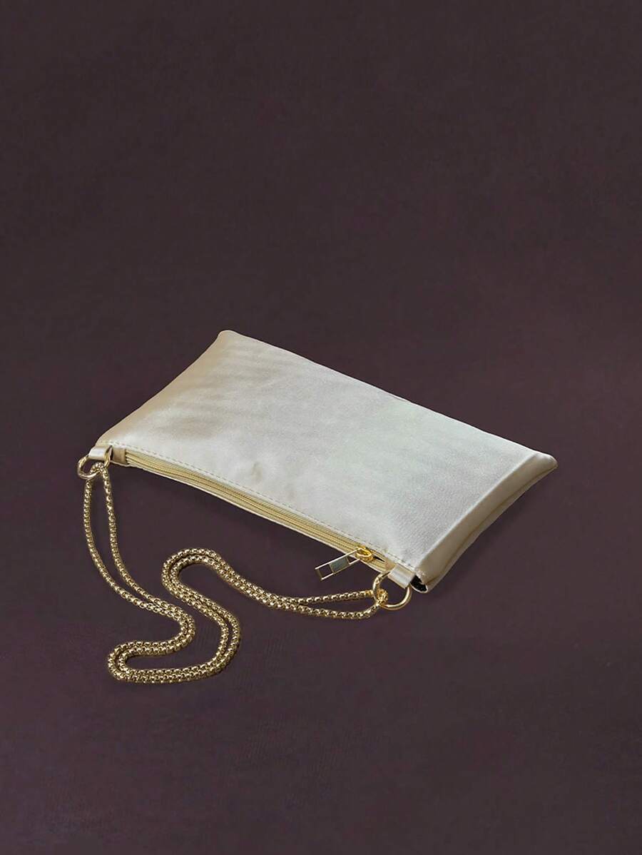 Women's Satin Ring Linked Square Bag Elegant Evening Clutch Glamorous Dinner Party Wedding Prom Bridal Banquet Fashion Purse