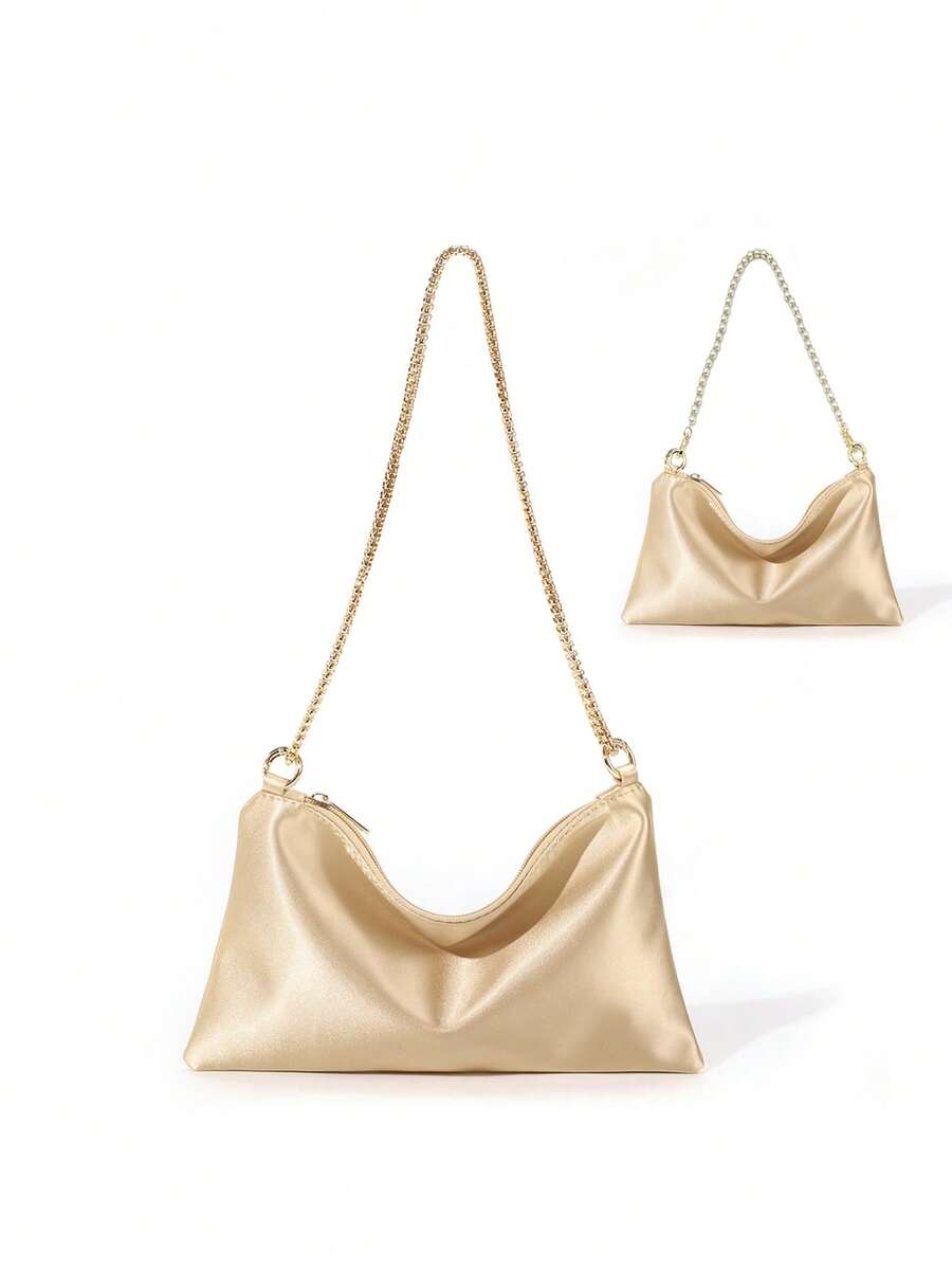 Women's Satin Ring Linked Square Bag Elegant Evening Clutch Glamorous Dinner Party Wedding Prom Bridal Banquet Fashion Purse