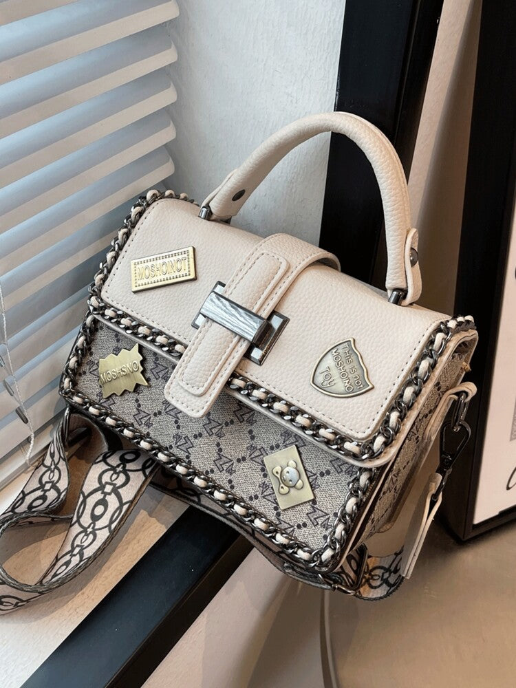 Women's Four Seasons Portable Square Bag With Letter Stitching Woven Chain Box Style Handbag Messenger Commuting Shopping Purse