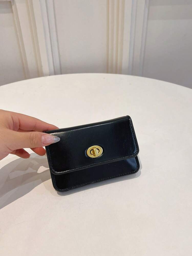 Women's Black PU Leather Short Wallet Vintage Twist Lock Coin Pouch Multifunctional Clutch Minimalist Small Purse Gift Wallet