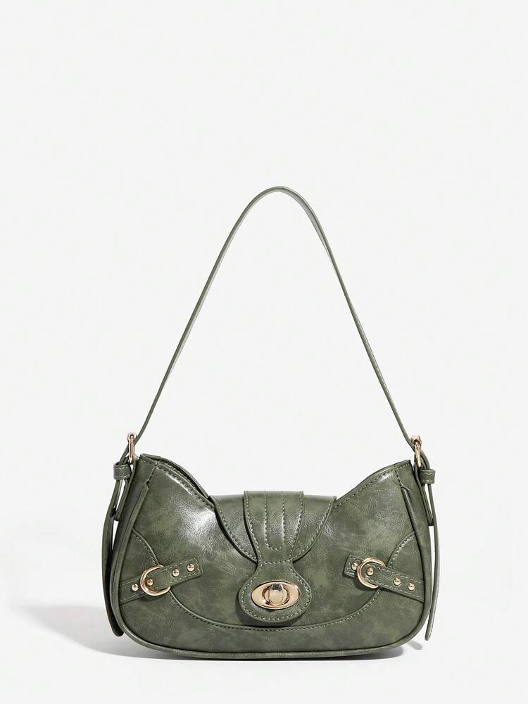 Women's Retro Underarm Shoulder Bag With Two Straps Colorblock Square Gothic Y2K Rock Style Festival Streetwear Fashion Purse