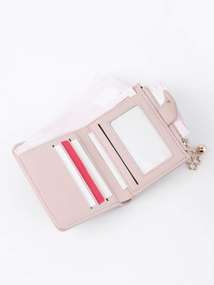 Women's Clover Ball Decor Pocket Wallet With ID Window Bi-Fold Zipper Credit Card Cash Holder Lightweight Mini Fashion Wallet
