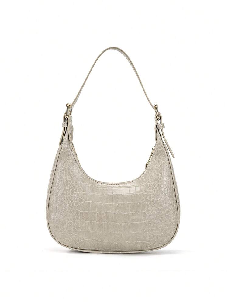 Women's Wine Red Crocodile Embossed PU Leather Crescent Handbag Shoulder Bag Elegant Versatile Daily Use Holiday Gift Purse