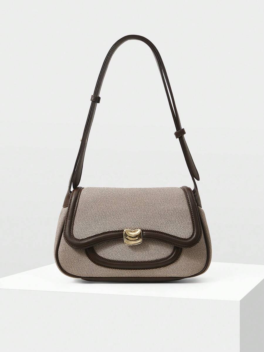 Women's Premium Color Block Trim Shoulder Bag MOTF Elegant Commuting Fashionable Daily Casual Work Crossbody Tote Handbag