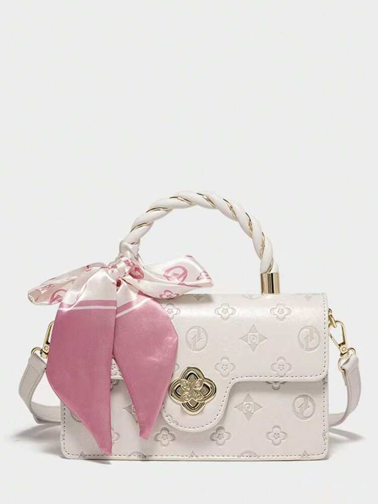 Women's Camellia Flower Small Square Bag With Bow Decor High-End Versatile Handbag Chic Casual Shoulder Purse Valentines Gift