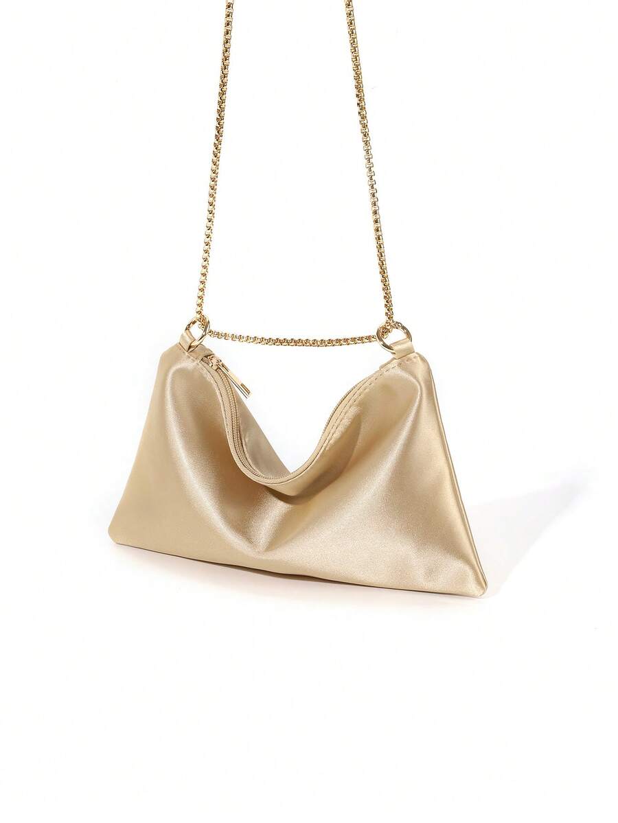 Women's Satin Ring Linked Square Bag Elegant Evening Clutch Glamorous Dinner Party Wedding Prom Bridal Banquet Fashion Purse