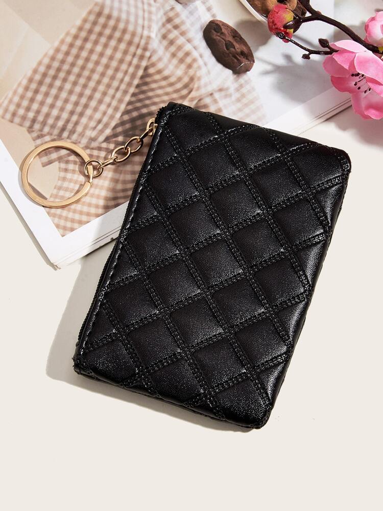 Women's Pressed Flower Solid Color Keychain Wallet Mini Coin Purse Casual Fashionable Cute Small Wallet Gift For Ladies Girls