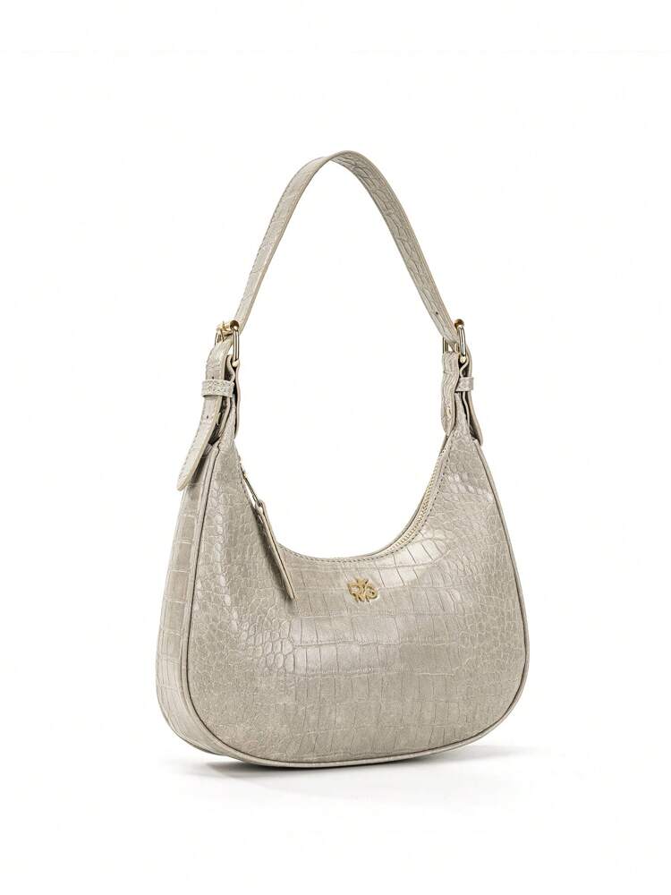 Women's Wine Red Crocodile Embossed PU Leather Crescent Handbag Shoulder Bag Elegant Versatile Daily Use Holiday Gift Purse