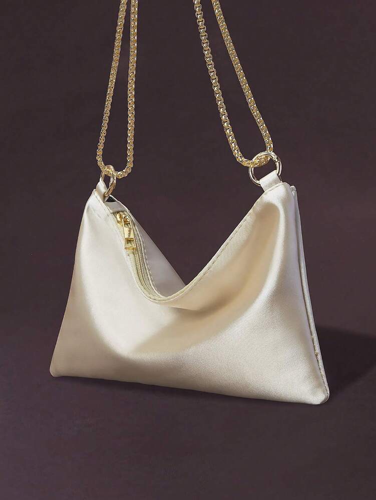 Women's Satin Ring Linked Square Bag Elegant Evening Clutch Glamorous Dinner Party Wedding Prom Bridal Banquet Fashion Purse