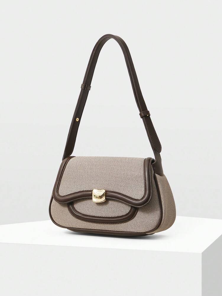 Women's Premium Color Block Trim Shoulder Bag MOTF Elegant Commuting Fashionable Daily Casual Work Crossbody Tote Handbag