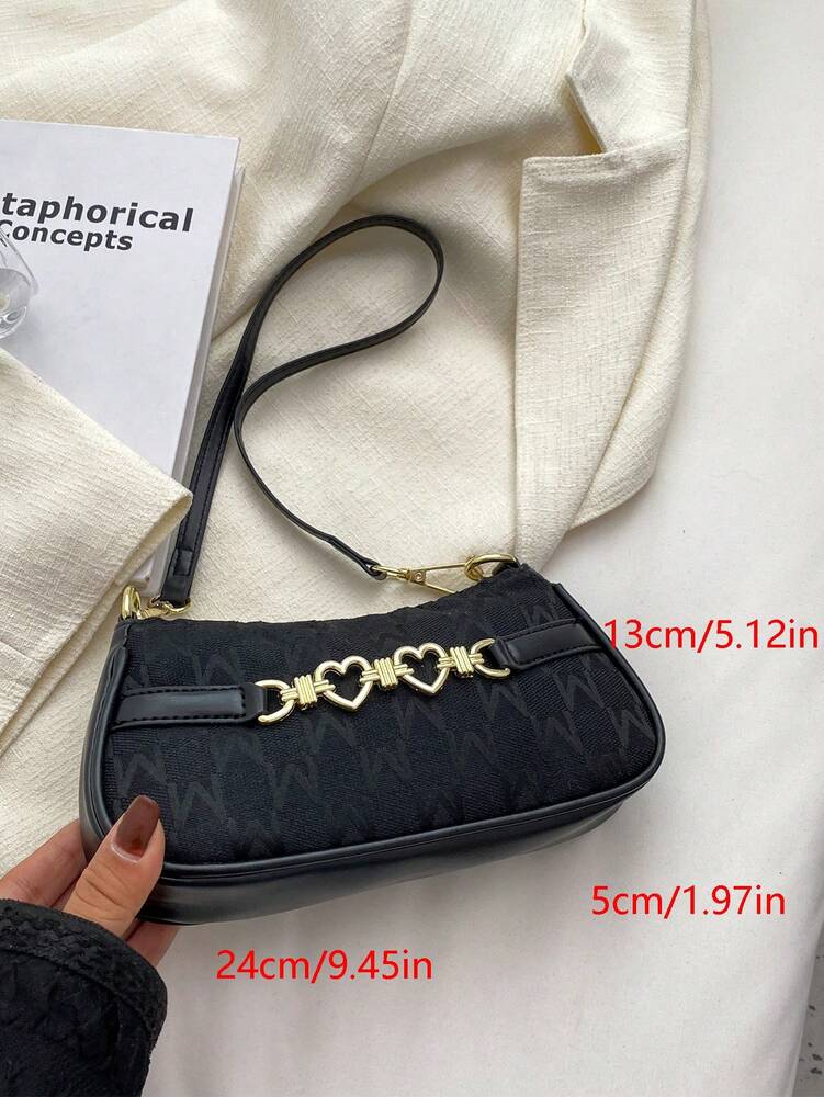 Women's Letter Graphic Heart Decor Zipper Bag Fashion Polyester Mini Shoulder Purse Casual Cute Daily Gift For Girls Ladies