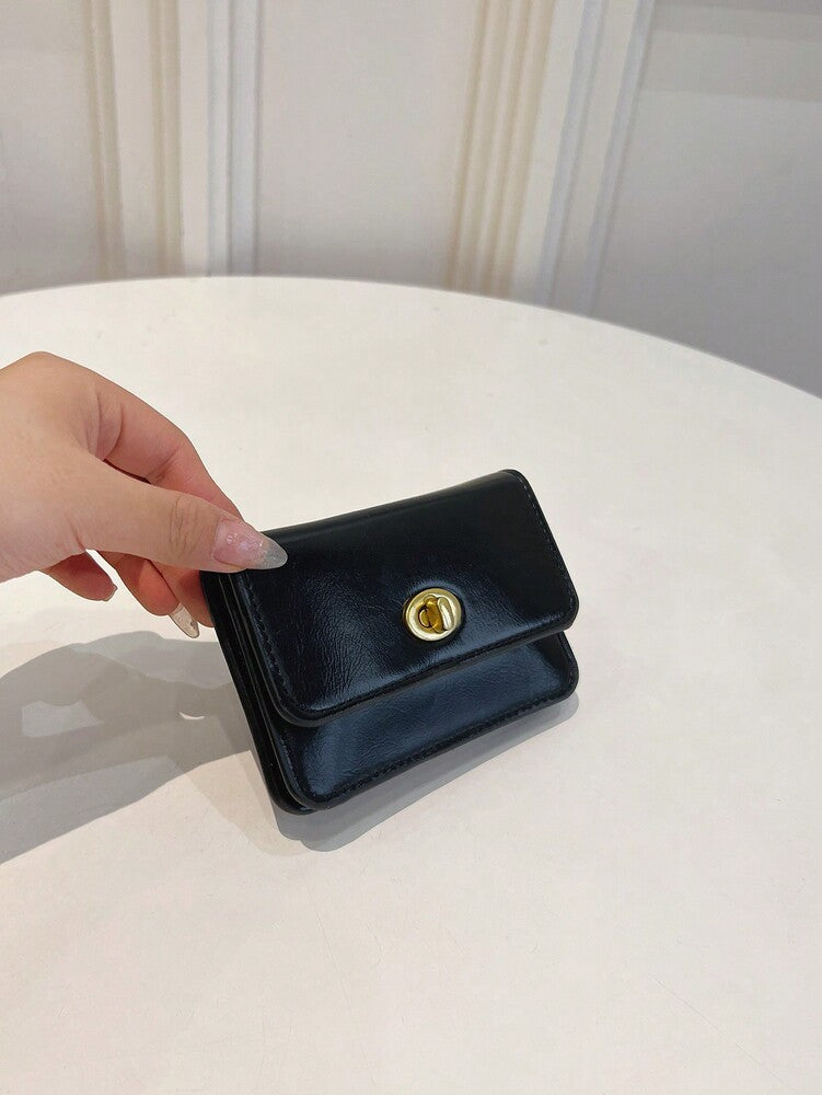 Women's Black PU Leather Short Wallet Vintage Twist Lock Coin Pouch Multifunctional Clutch Minimalist Small Purse Gift Wallet