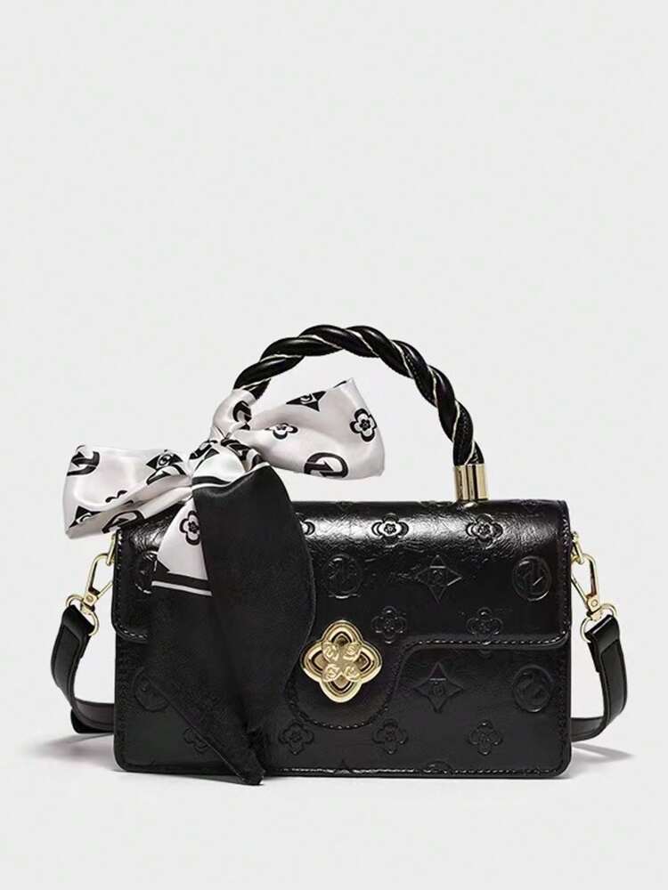 Women's Camellia Flower Small Square Bag With Bow Decor High-End Versatile Handbag Chic Casual Shoulder Purse Valentines Gift