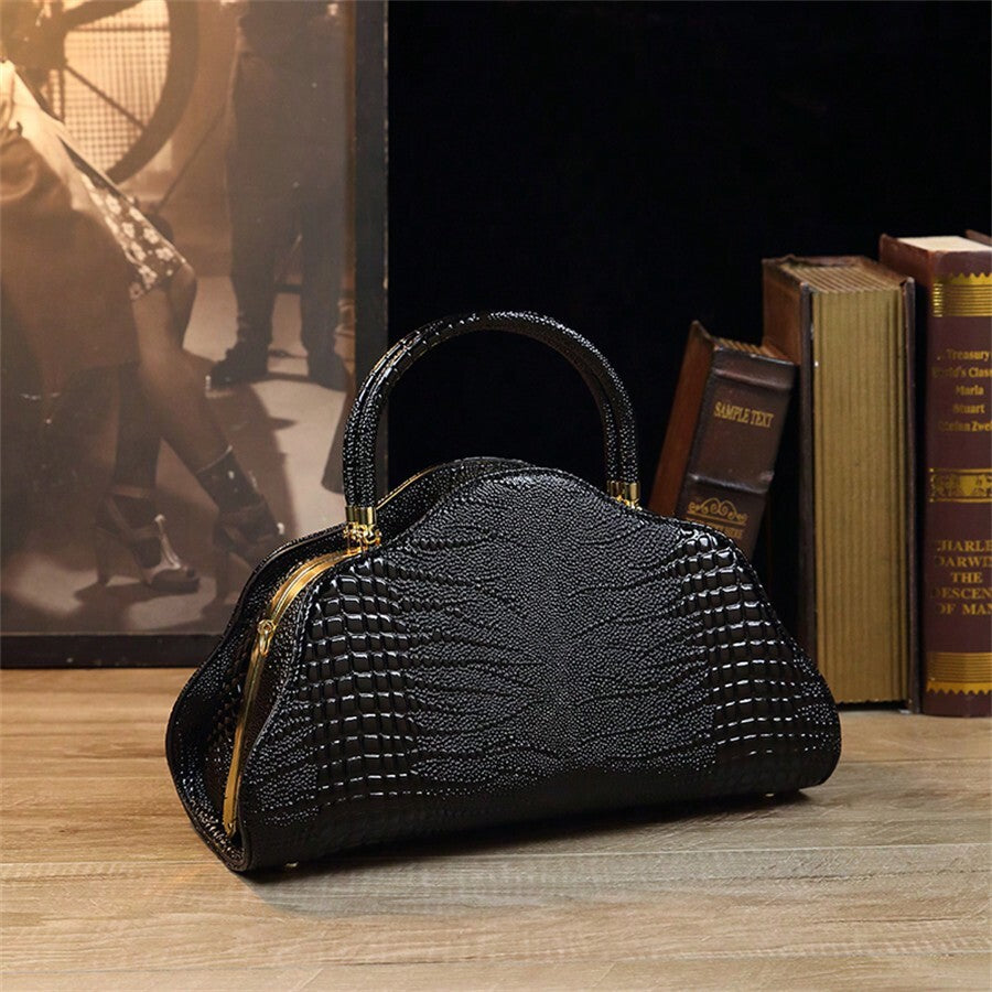 Women's Elegant Cloud Pattern Crocodile Design Handbag Vintage Shoulder Crossbody Bag Fashion Casual Tote Purse For Ladies