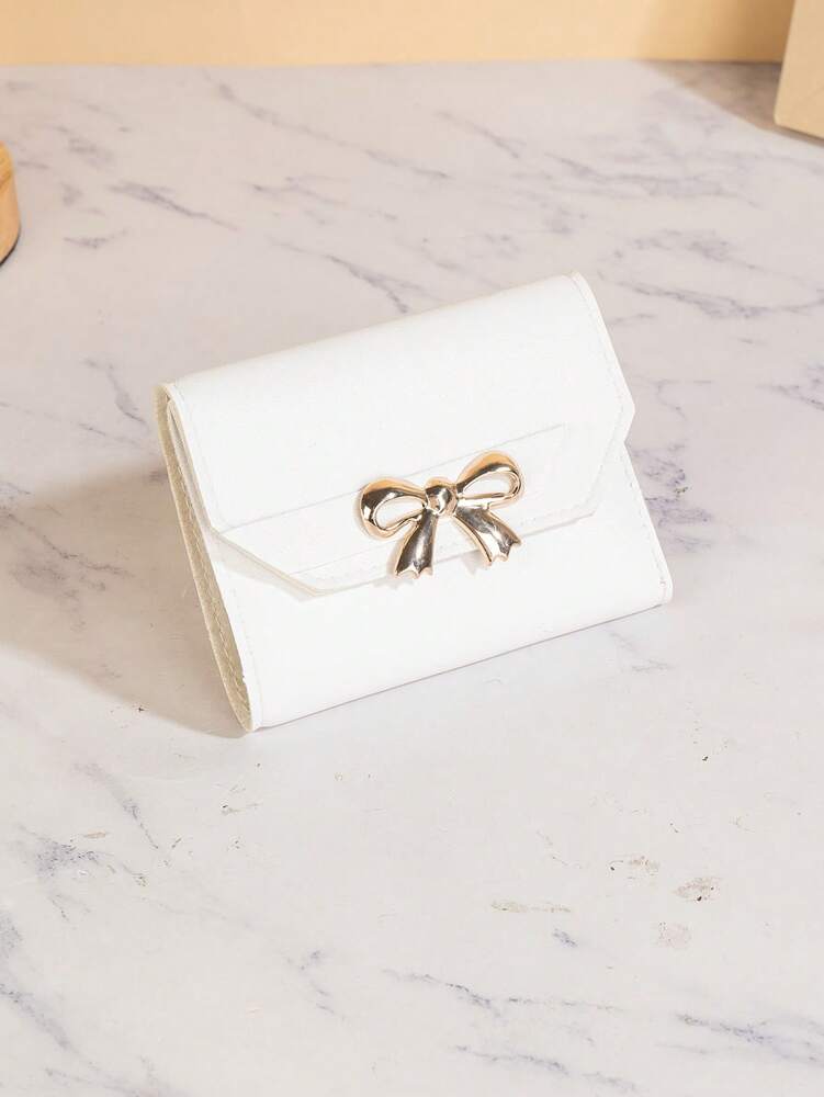 Women's Tri-Fold Short Wallet Minimalist Fashion Clutch Purse With Bow Decor Elegant Mini Wallet Cute Small Wallet For Women