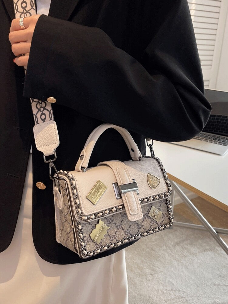 Women's Four Seasons Portable Square Bag With Letter Stitching Woven Chain Box Style Handbag Messenger Commuting Shopping Purse