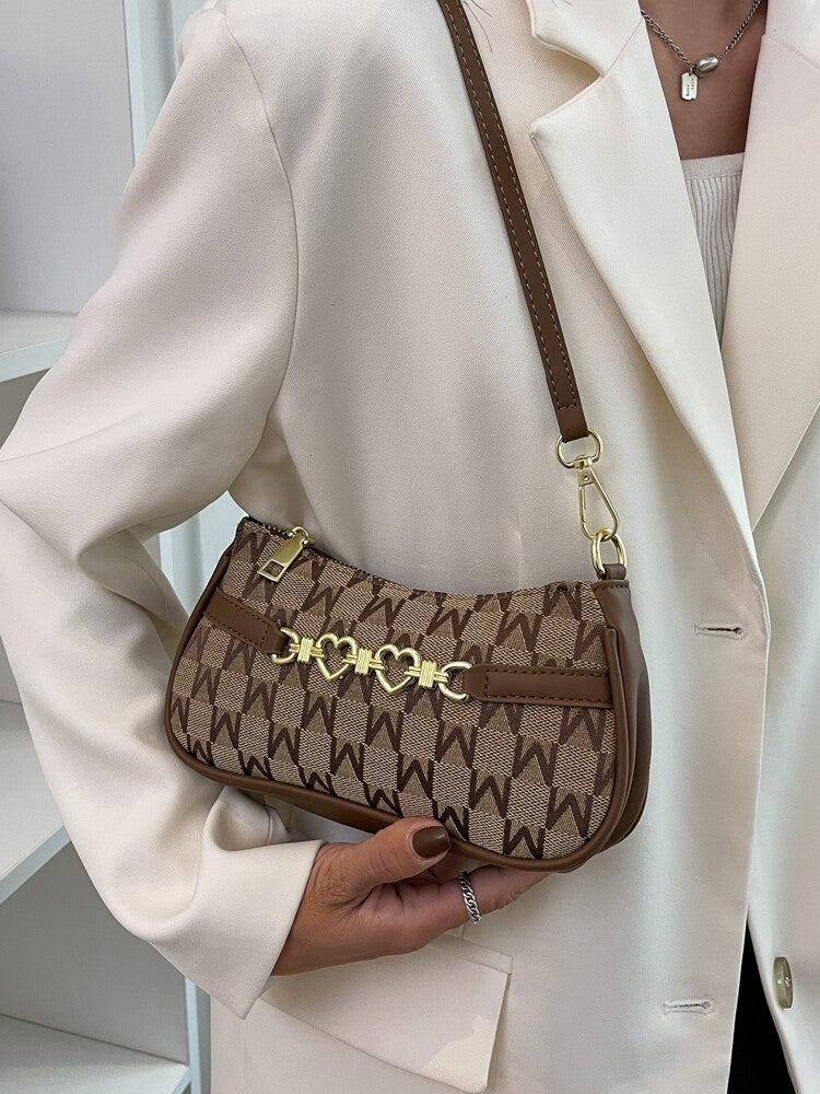 Women's Letter Graphic Heart Decor Zipper Bag Fashion Polyester Mini Shoulder Purse Casual Cute Daily Gift For Girls Ladies