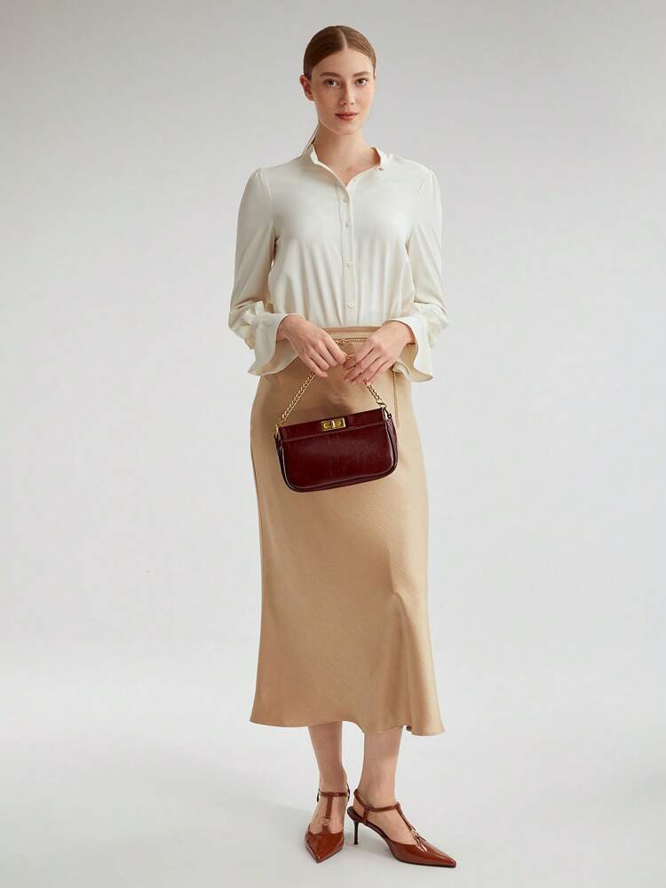 Women's Premium Chain Decorated Turn-Lock Shoulder Bag Elegant Commuting Valentines Fashion Handbag Office Daily Casual