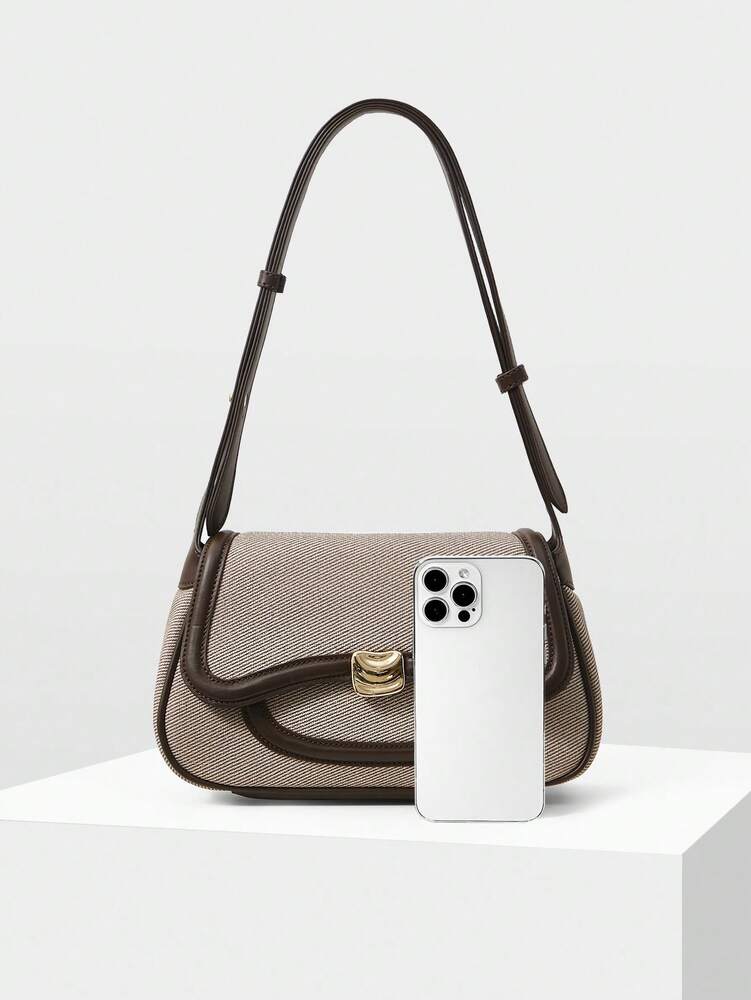 Women's Premium Color Block Trim Shoulder Bag MOTF Elegant Commuting Fashionable Daily Casual Work Crossbody Tote Handbag