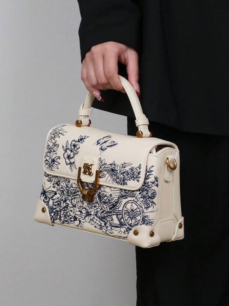 Women's Luxury Embroidered Leather Small Square Bag White High-End Niche Design Elegant Handbag 2025 Fashion Shoulder Purse