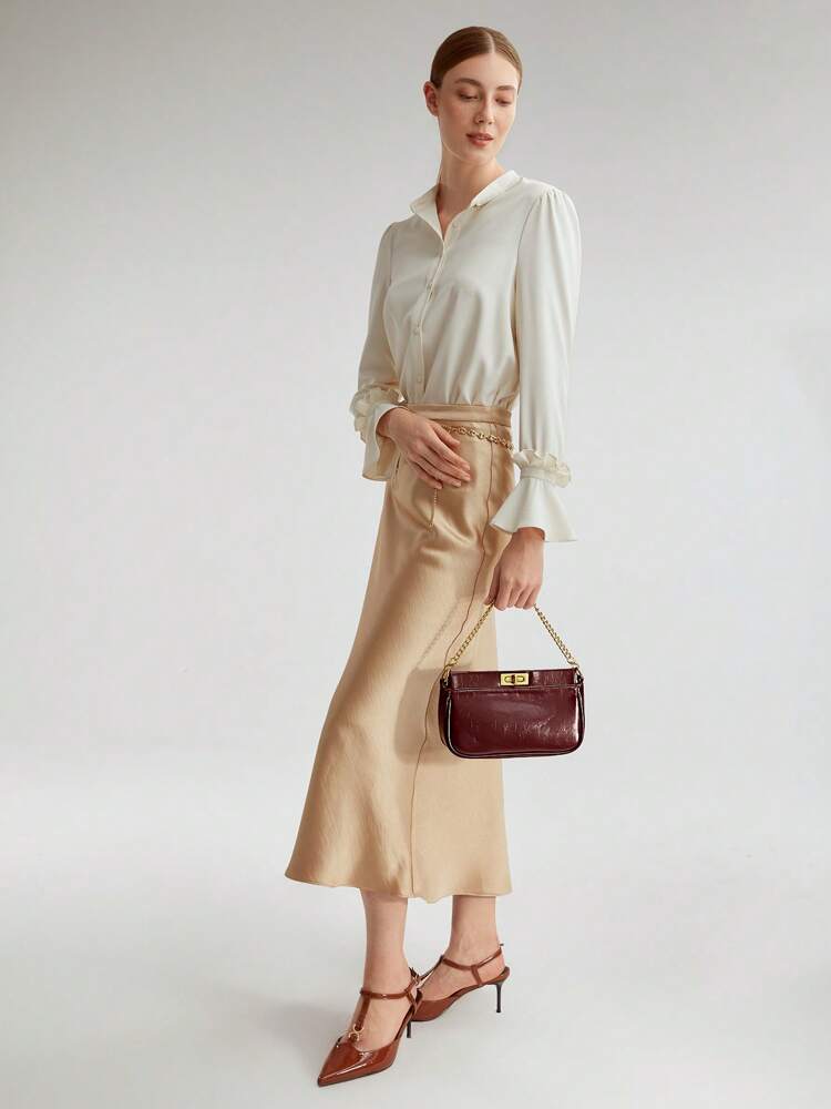 Women's Premium Chain Decorated Turn-Lock Shoulder Bag Elegant Commuting Valentines Fashion Handbag Office Daily Casual