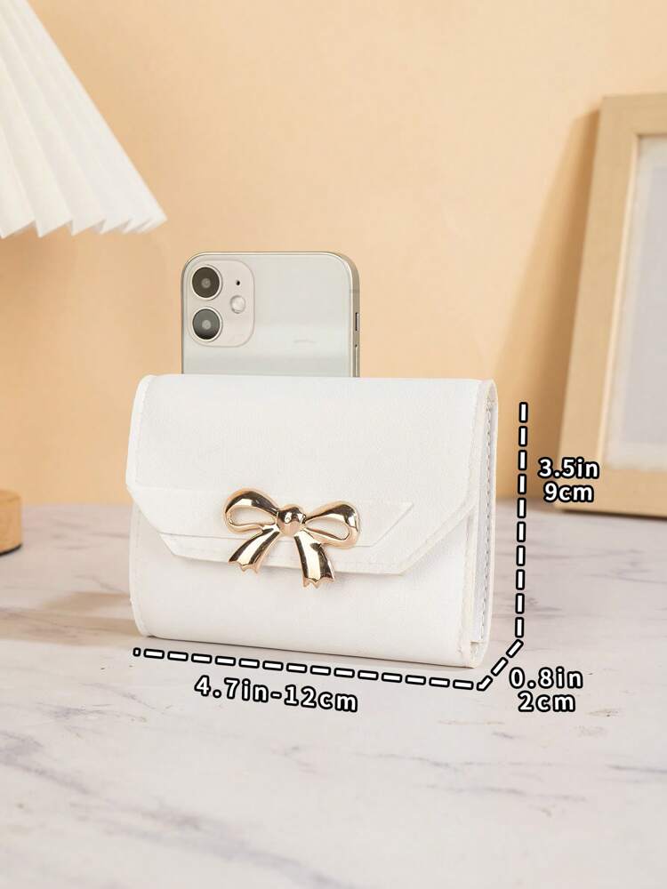 Women's Tri-Fold Short Wallet Minimalist Fashion Clutch Purse With Bow Decor Elegant Mini Wallet Cute Small Wallet For Women