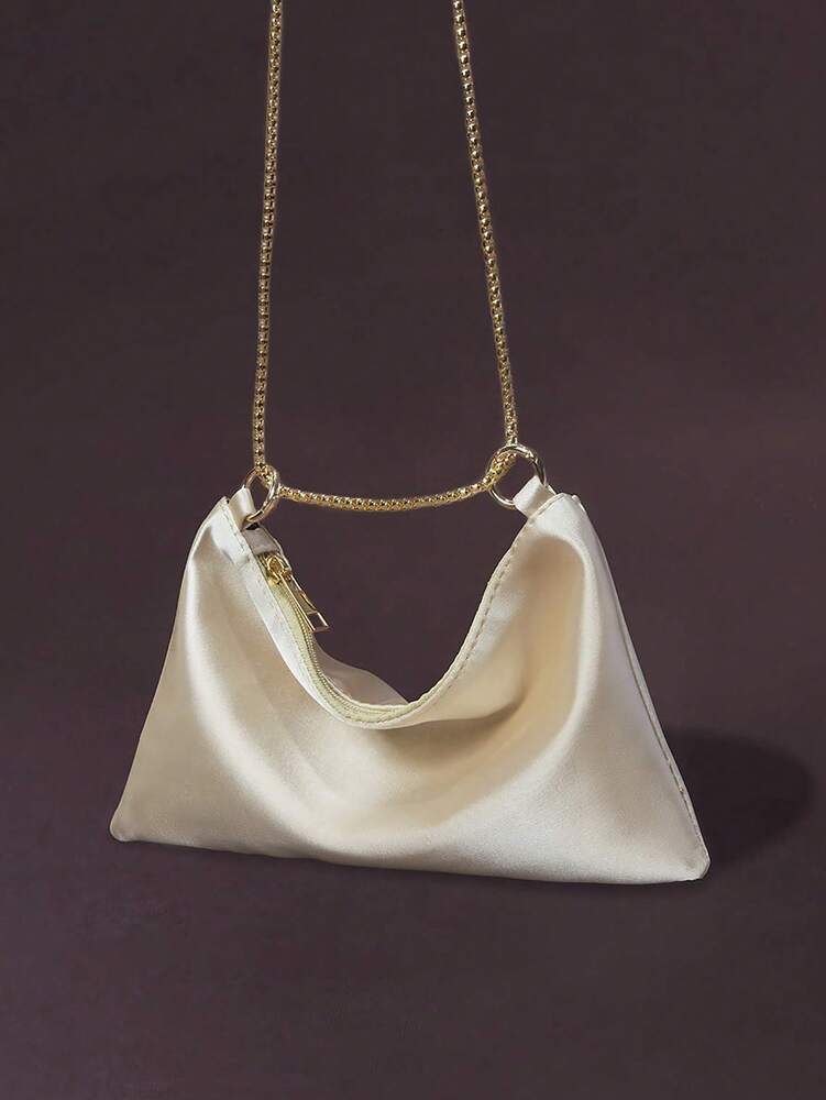 Women's Satin Ring Linked Square Bag Elegant Evening Clutch Glamorous Dinner Party Wedding Prom Bridal Banquet Fashion Purse