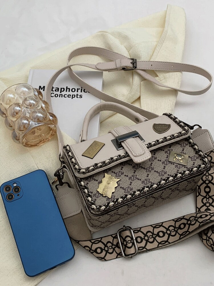 Women's Four Seasons Portable Square Bag With Letter Stitching Woven Chain Box Style Handbag Messenger Commuting Shopping Purse